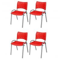 Cadeira Iso Base Cinza Escola, Escritório Vermelho Kit 4 Un - 1