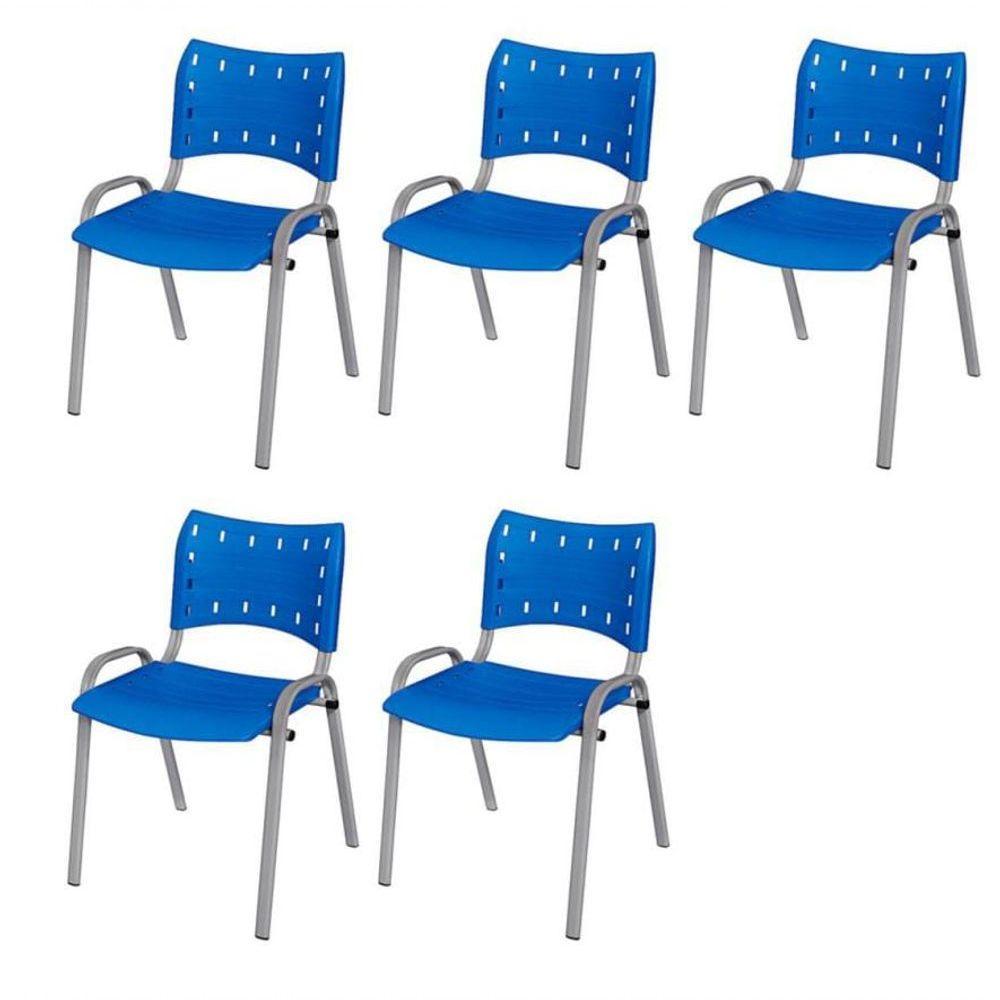 Cadeira Iso Base Cinza Escola, Escritório Azul Kit 5 Un - 1