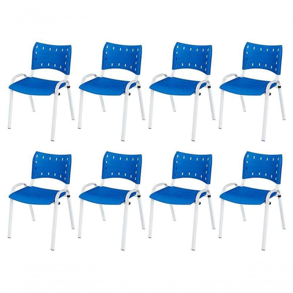 Cadeira Iso Base Branco Escola, Escritório Azul Kit 8 Un - 1