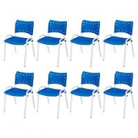 Cadeira Iso Base Branco Escola, Escritório Azul Kit 8 Un - 1