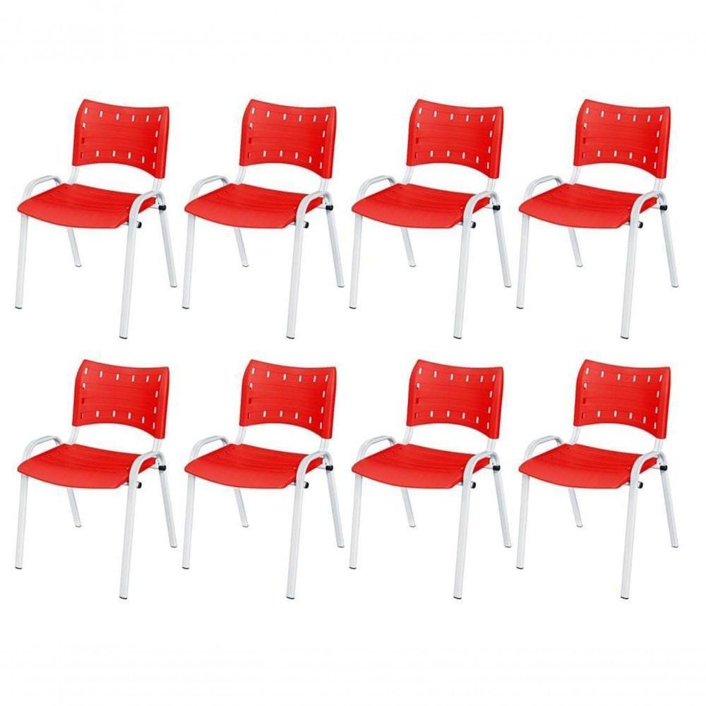 Cadeira Iso Base Branco Escola, Escritório Vermelho Kit 8 Un - 1