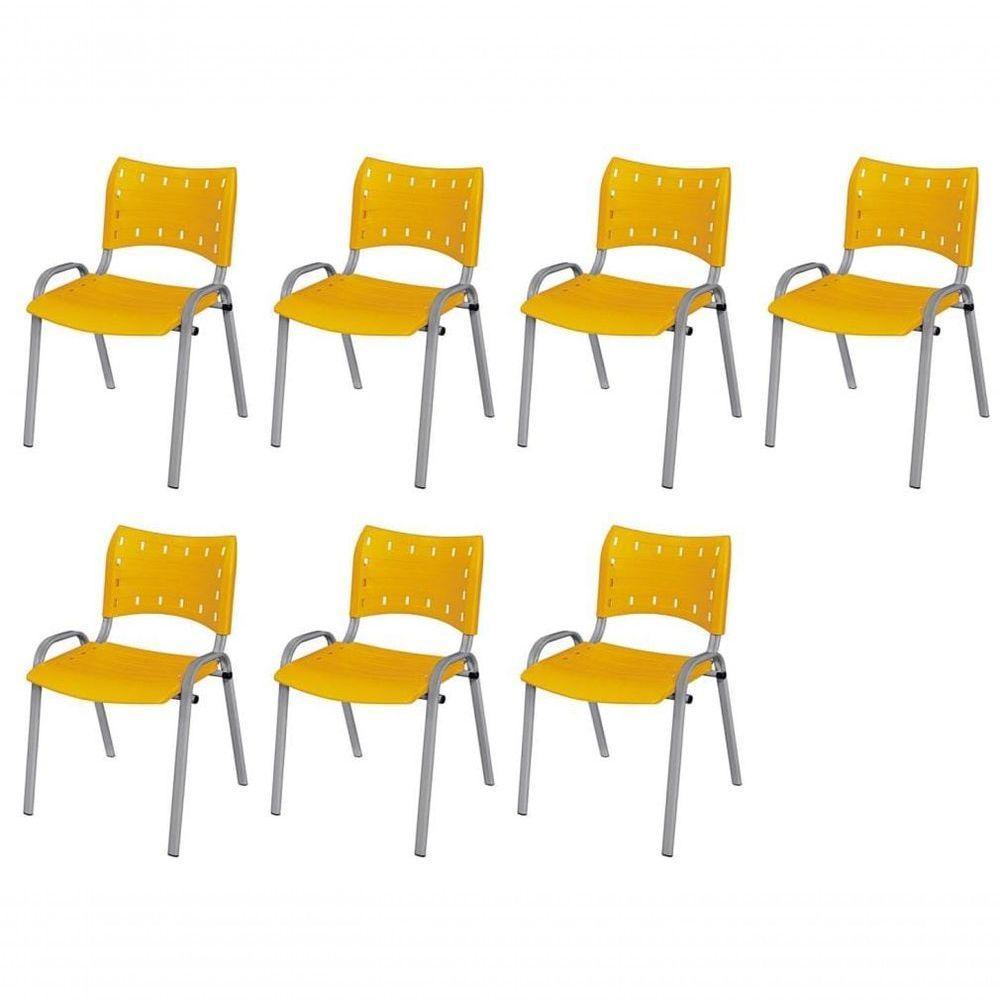 Cadeira Iso Base Cinza Escola, Escritório Amarelo Kit 7 Un - 1