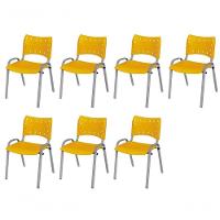Cadeira Iso Base Cinza Escola, Escritório Amarelo Kit 7 Un - 1