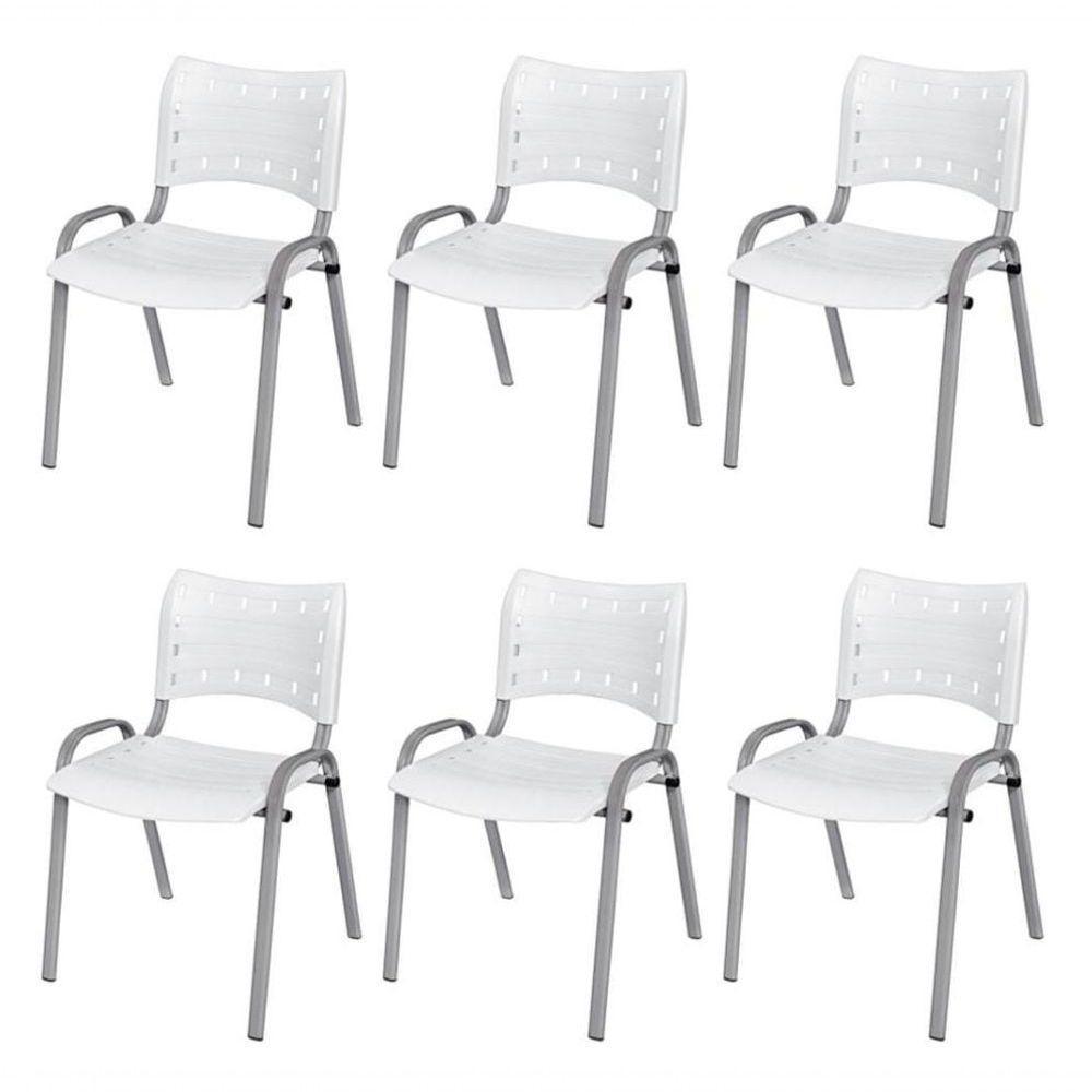Cadeira Iso Base Cinza Escola, Escritório Branco Kit 6 Un - 1