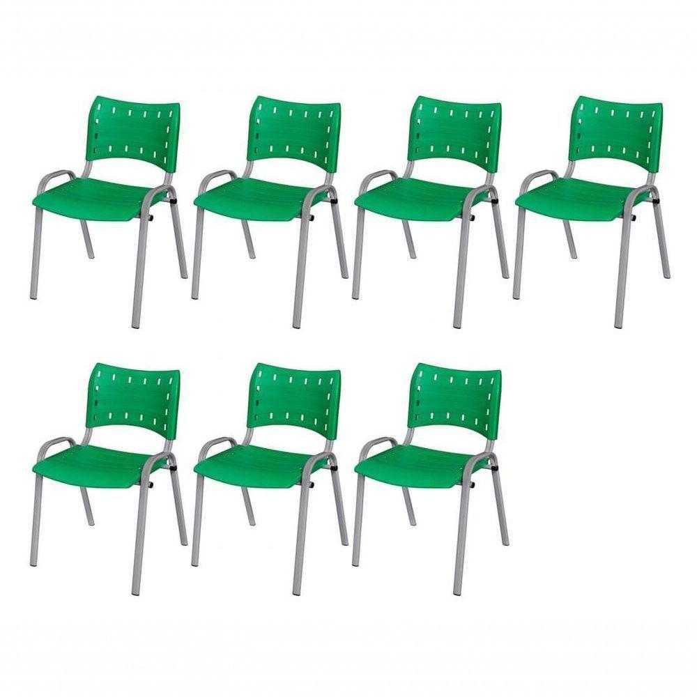 Cadeira Iso Base Cinza Escola, Escritório Verde Kit 7 Un - 1