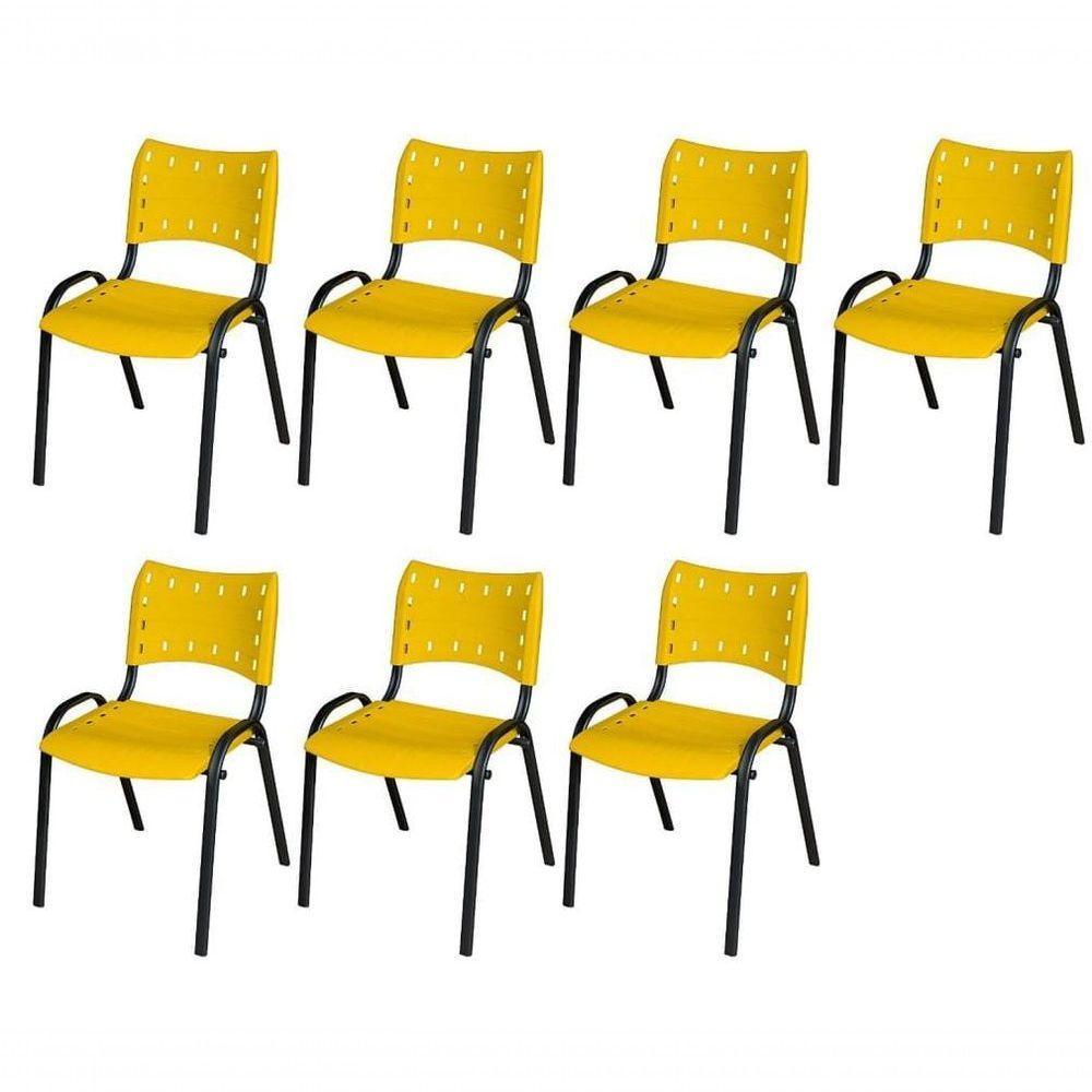 Cadeira Iso Base Preto Escola, Escritório Amarelo Kit 7 Un - 1