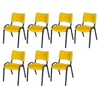 Cadeira Iso Base Preto Escola, Escritório Amarelo Kit 7 Un - 1