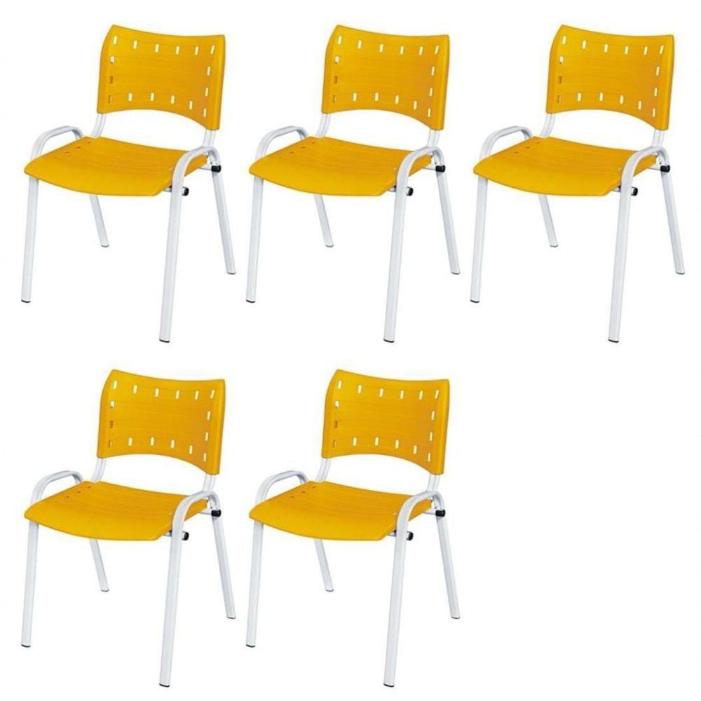 Cadeira Iso Base Branco Escola, Escritório Amarelo Kit 5 Un - 1
