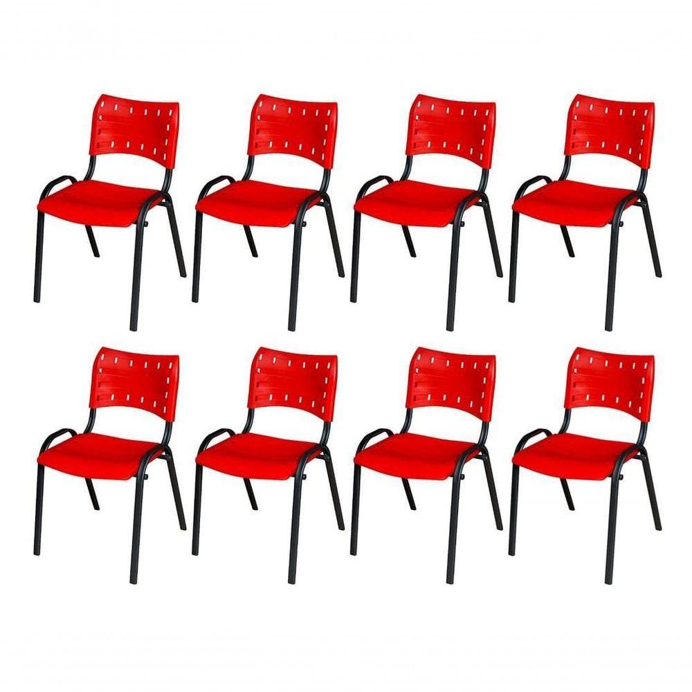 Cadeira Iso Base Preto Escola, Escritório Vermelho Kit 8 Un - 1