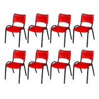 Cadeira Iso Base Preto Escola, Escritório Vermelho Kit 8 Un - 1