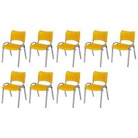 Cadeira Iso Base Cinza Escola, Escritório Amarelo Kit 9 Un - 1