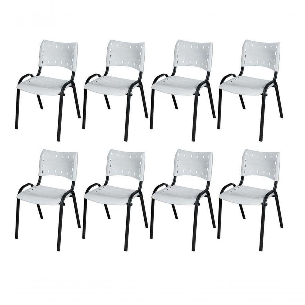 Cadeira Iso Base Preto Escola, Escritório Branco Kit 8 Un - 1