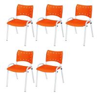 Cadeira Iso Base Branco Escola, Escritório Laranja Kit 5 Un - 1