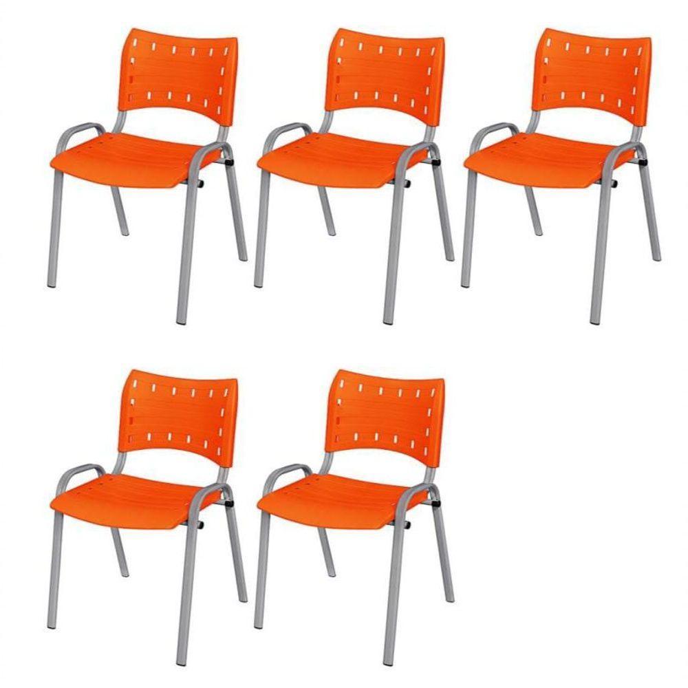 Cadeira Iso Base Cinza Escola, Escritório Laranja Kit 5 Un - 1