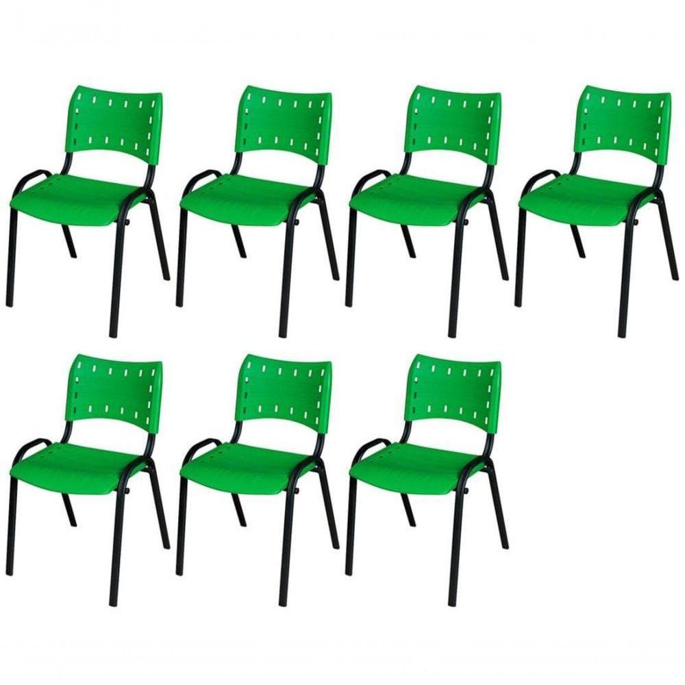 Cadeira Iso Base Preto Escola, Escritório Verde Kit 7 Un - 1