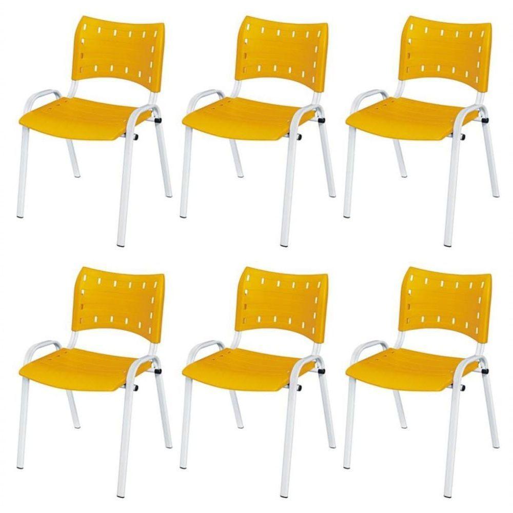 Cadeira Iso Base Branco Escola, Escritório Amarelo Kit 6 Un - 1