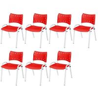 Cadeira Iso Base Branco Escola, Escritório Vermelho Kit 7 Un - 1