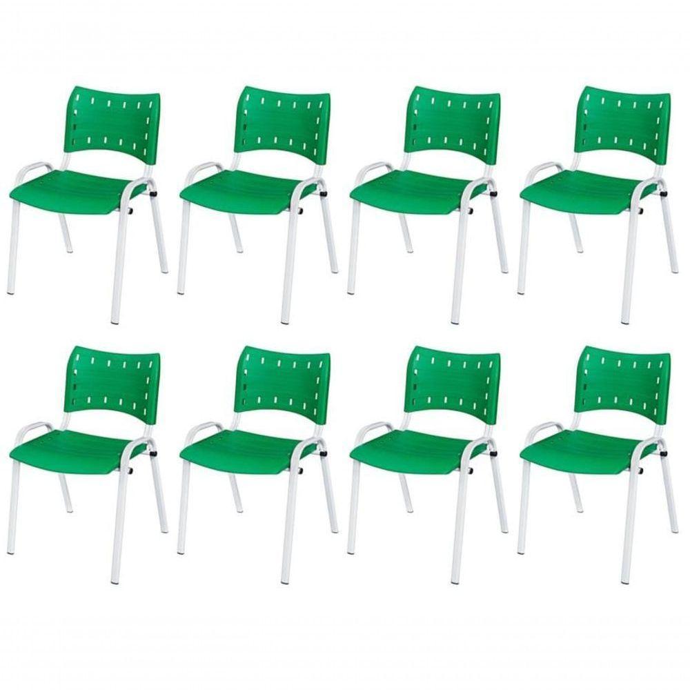 Cadeira Iso Base Branco Escola, Escritório Verde Kit 8 Un - 1