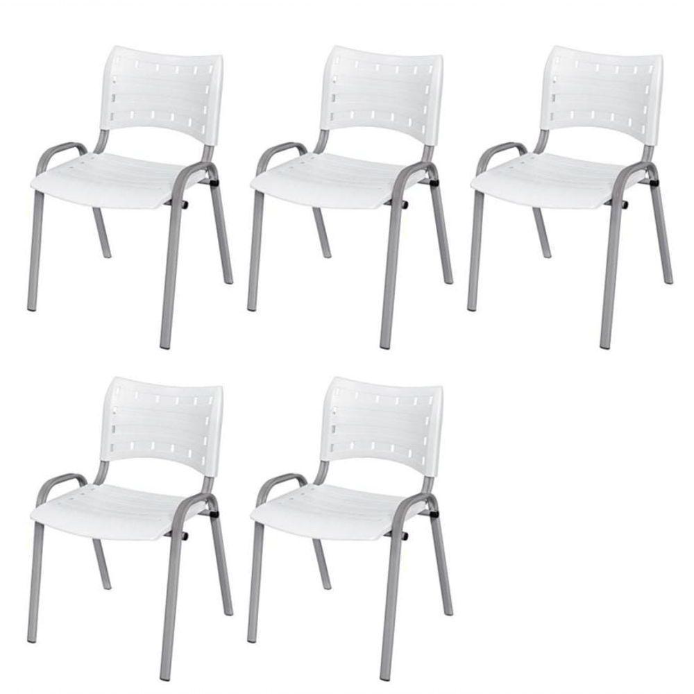 Cadeira Iso Base Cinza Escola, Escritório Branco Kit 5 Un - 1