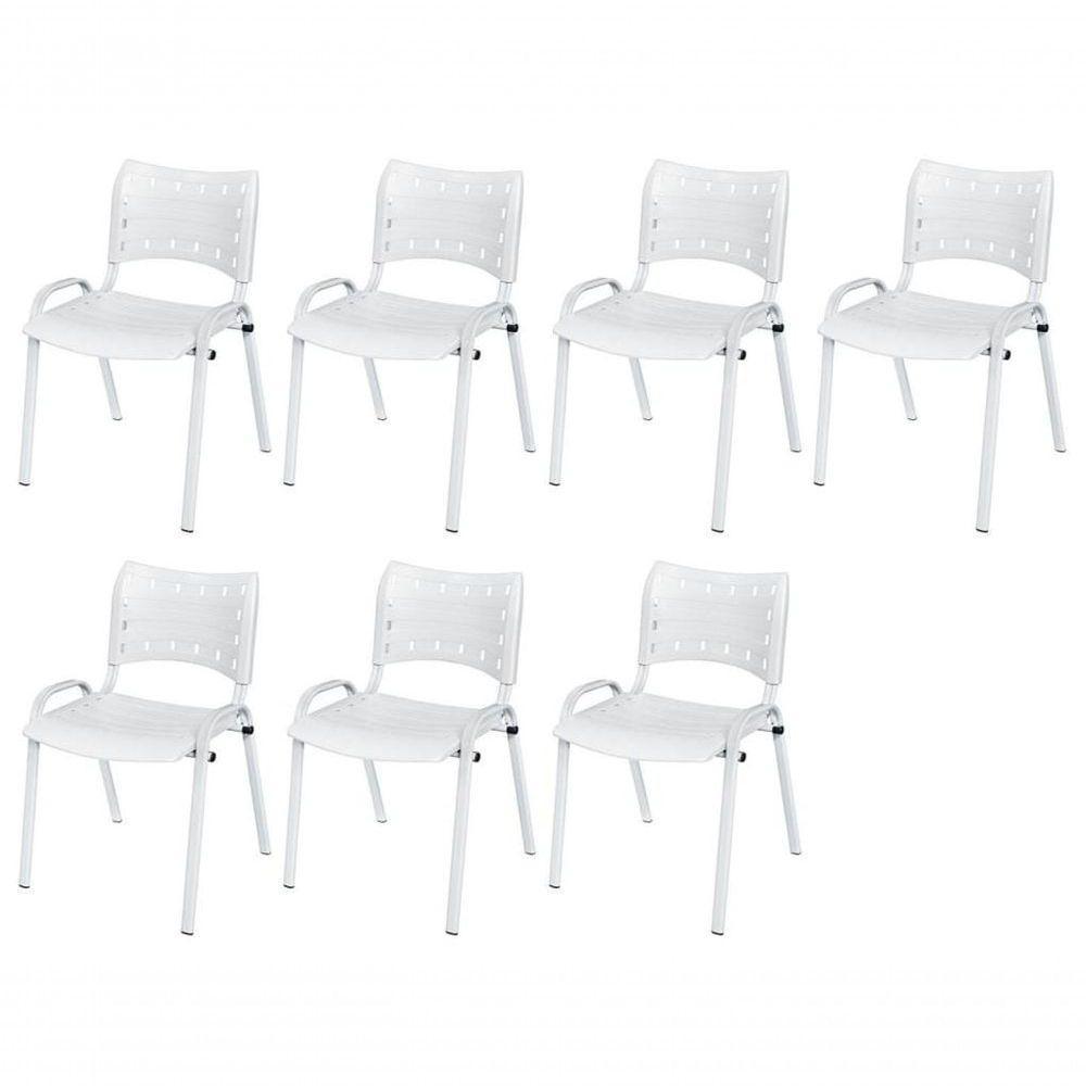 Cadeira Iso Base Branco Escola, Escritório Branco Kit 7 Un - 1