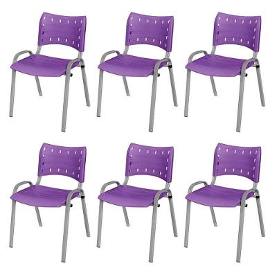 Cadeira Iso Base Cinza Escola, Escritório Violeta Kit 6 Un