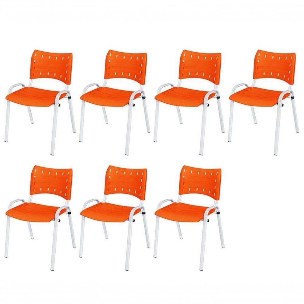 Cadeira Iso Base Branco Escola, Escritório Laranja Kit 7 Un - 1