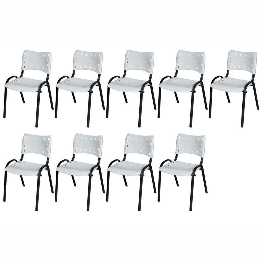 Cadeira Iso Base Preto Escola, Escritório Branco Kit 9 Un - 1