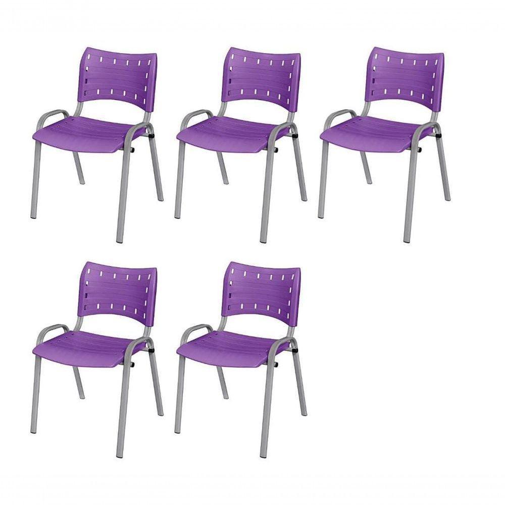Cadeira Iso Base Cinza Escola, Escritório Violeta Kit 5 Un - 1