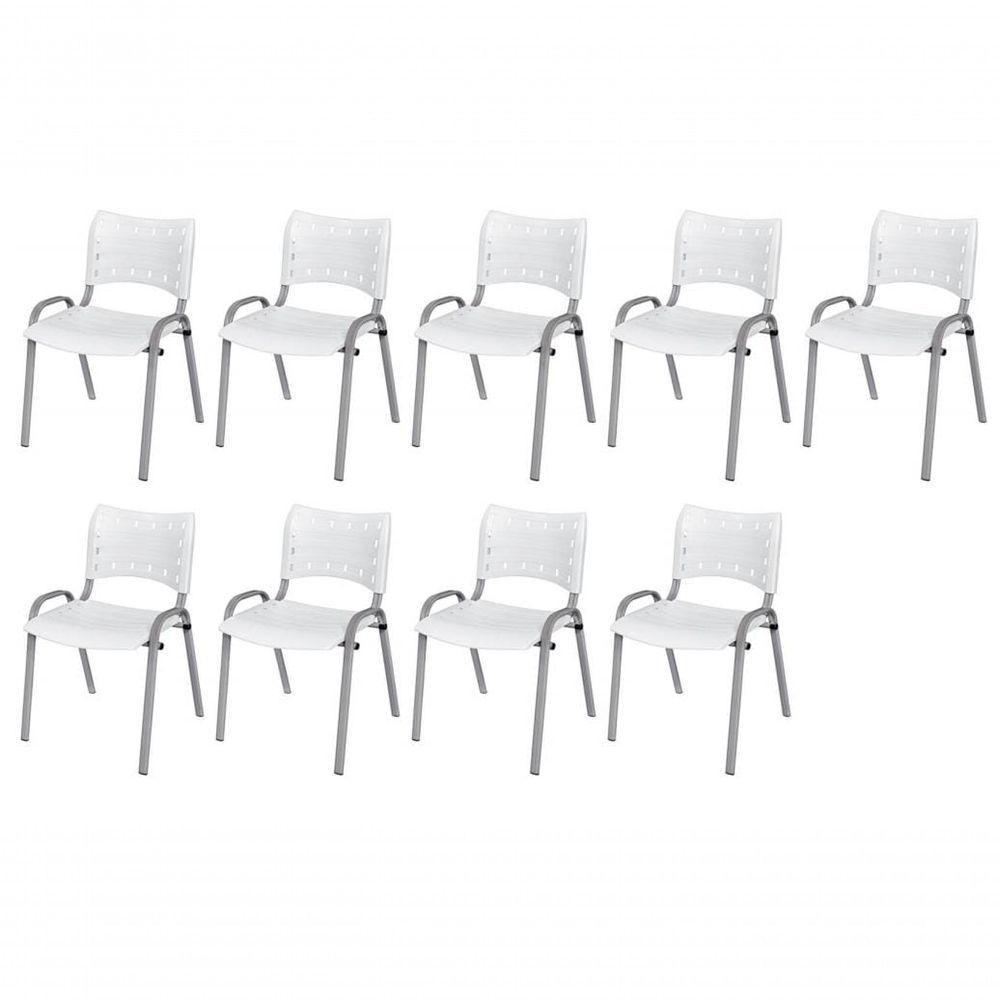 Cadeira Iso Base Cinza Escola, Escritório Branco Kit 9 Un - 1