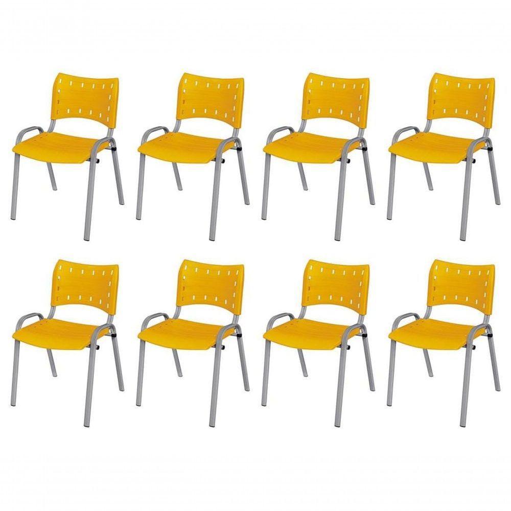 Cadeira Iso Base Cinza Escola, Escritório Amarelo Kit 8 Un - 1