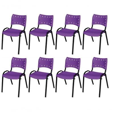 Cadeira Iso Base Preto Escola, Escritório Violeta Kit 8 Un
