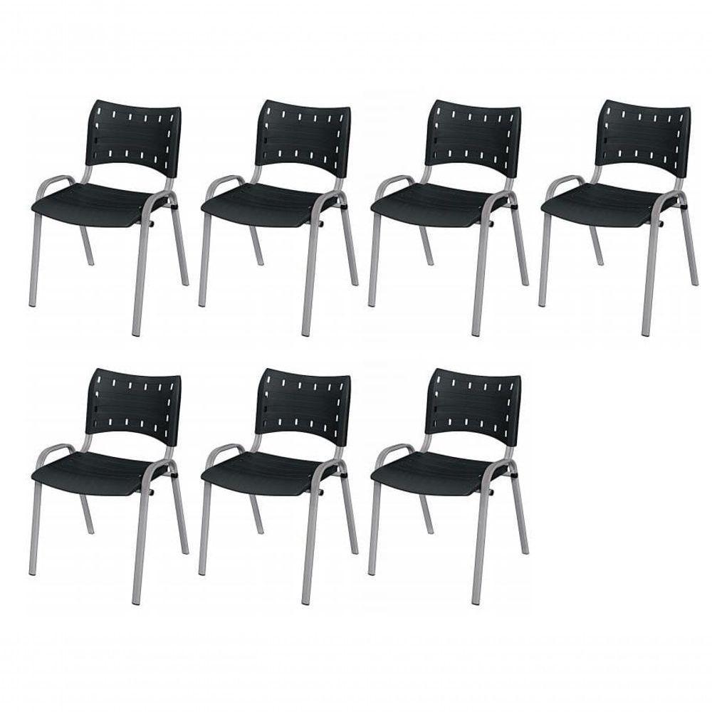 Cadeira Iso Base Cinza Escola, Escritório Preto Kit 7 Un - 1