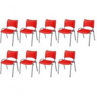 Cadeira Iso Base Cinza Escola, Escritório Vermelho Kit 9 Un - 1