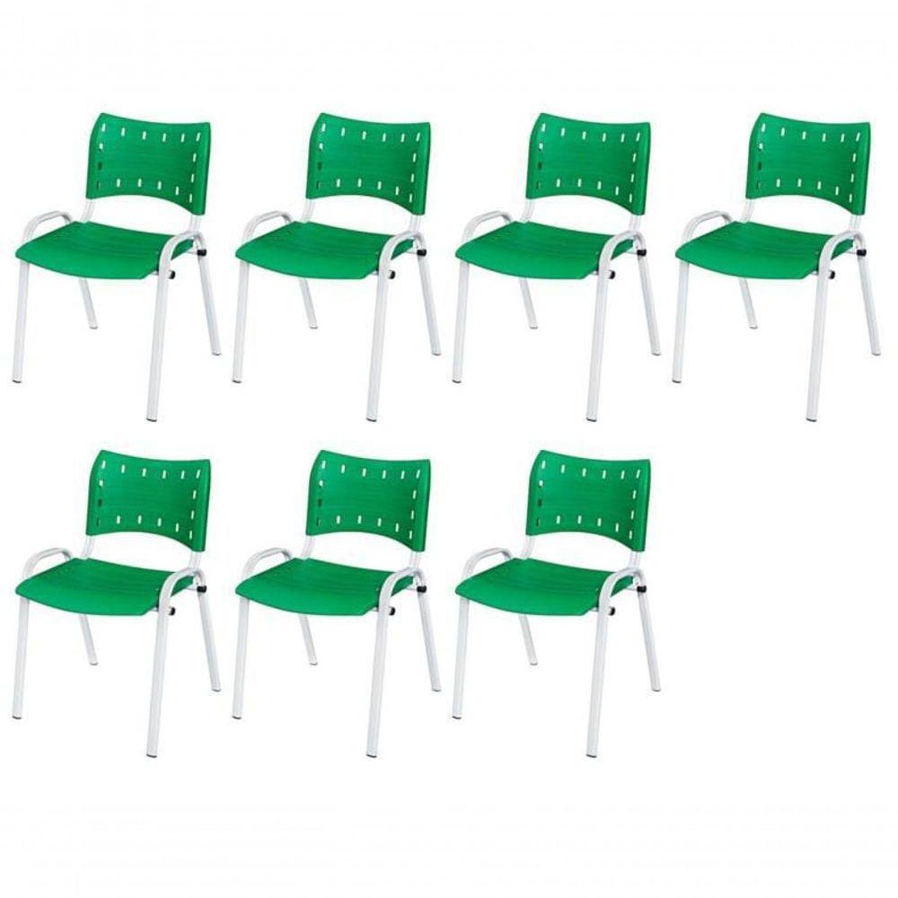Cadeira Iso Base Branco Escola, Escritório Verde Kit 7 Un - 1
