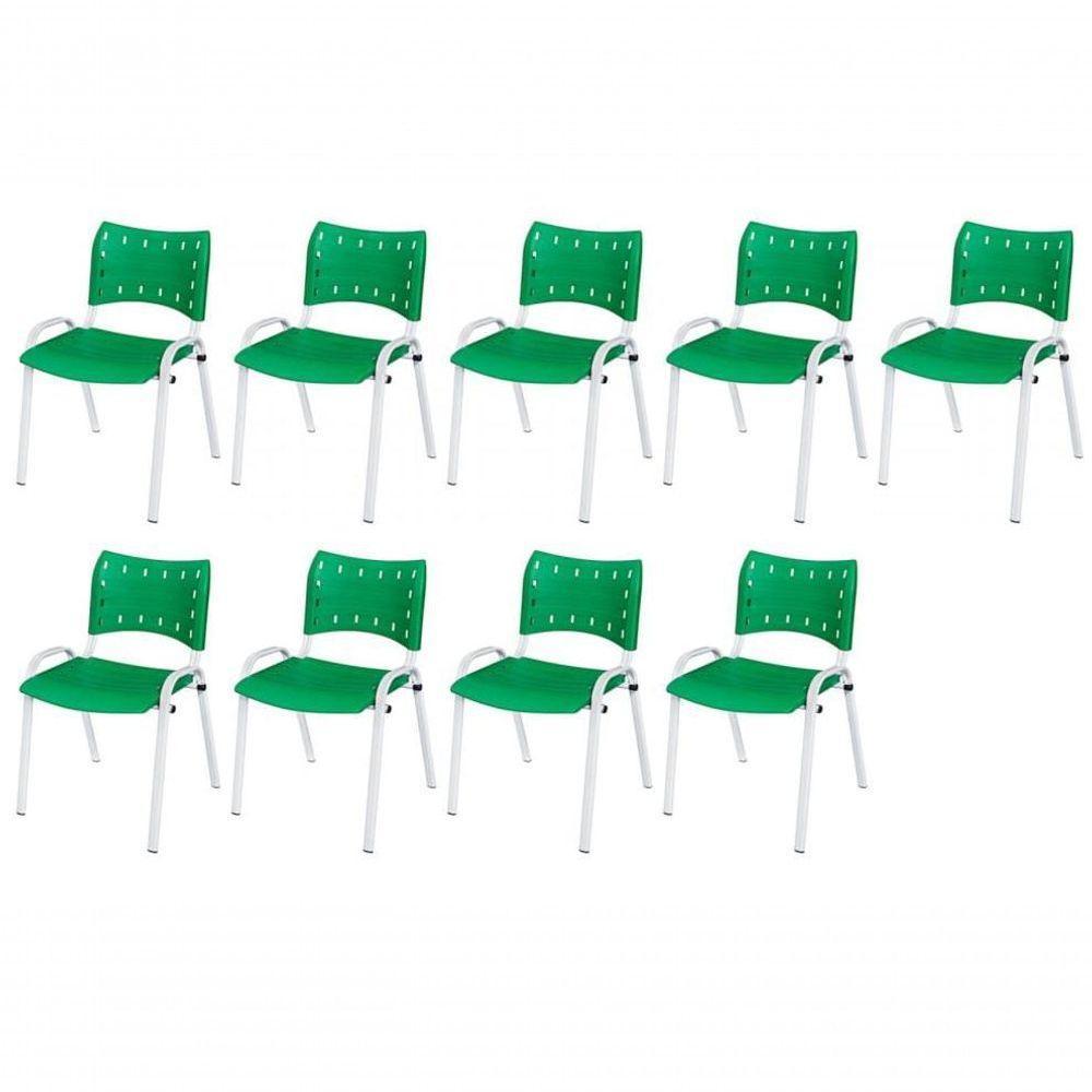 Cadeira Iso Base Branco Escola, Escritório Verde Kit 9 Un - 1