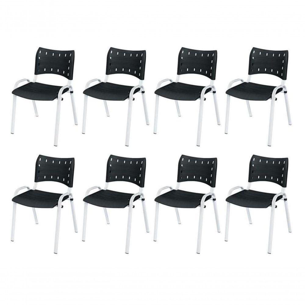 Cadeira Iso Base Branco Escola, Escritório Preto Kit 8 Un - 1