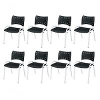 Cadeira Iso Base Branco Escola, Escritório Preto Kit 8 Un - 1