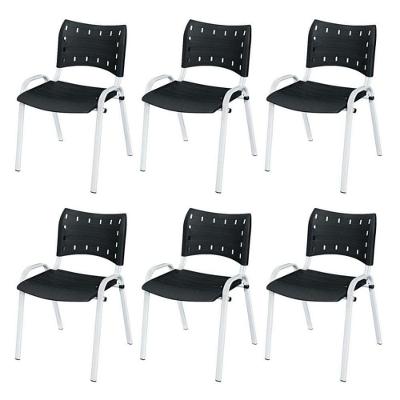 Cadeira Iso Base Branco Escola, Escritório Preto Kit 6 Un