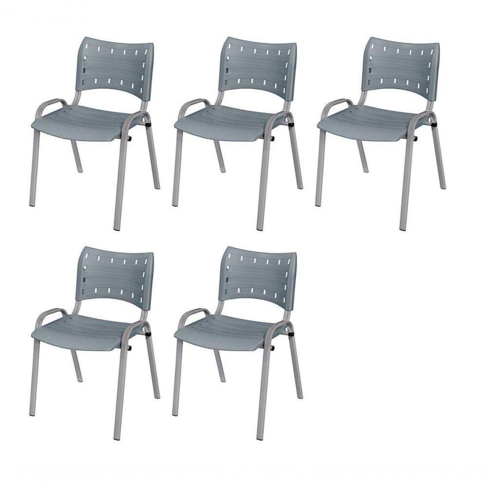 Cadeira Iso Base Cinza Escola, Escritório Cinza Kit 5 Un - 1