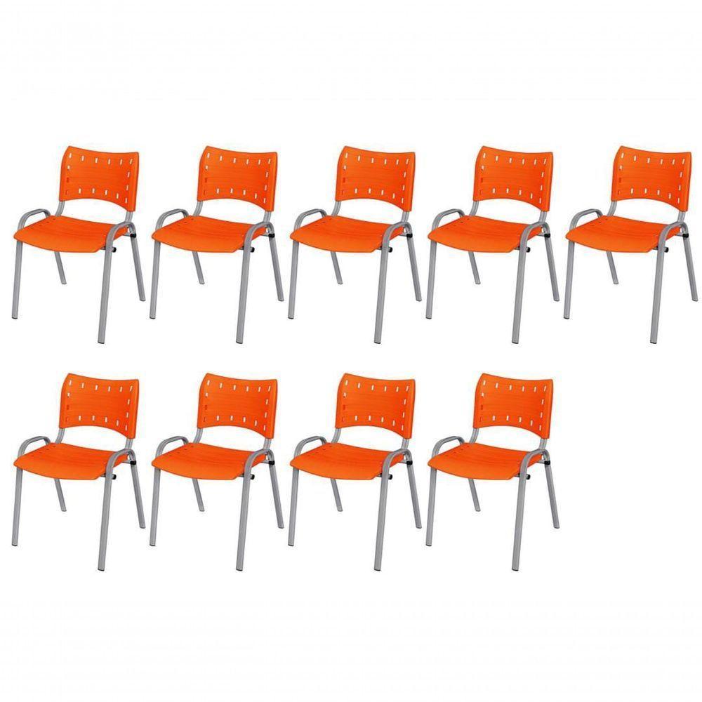 Cadeira Iso Base Cinza Escola, Escritório Laranja Kit 9 Un - 1