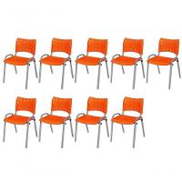 Cadeira Iso Base Cinza Escola, Escritório Laranja Kit 9 Un - 1