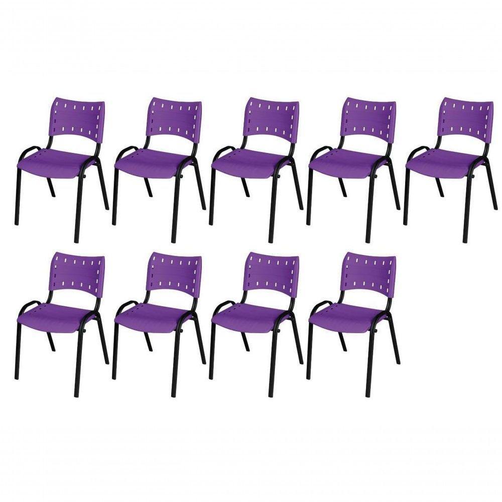 Cadeira Iso Base Preto Escola, Escritório Violeta Kit 9 Un - 1