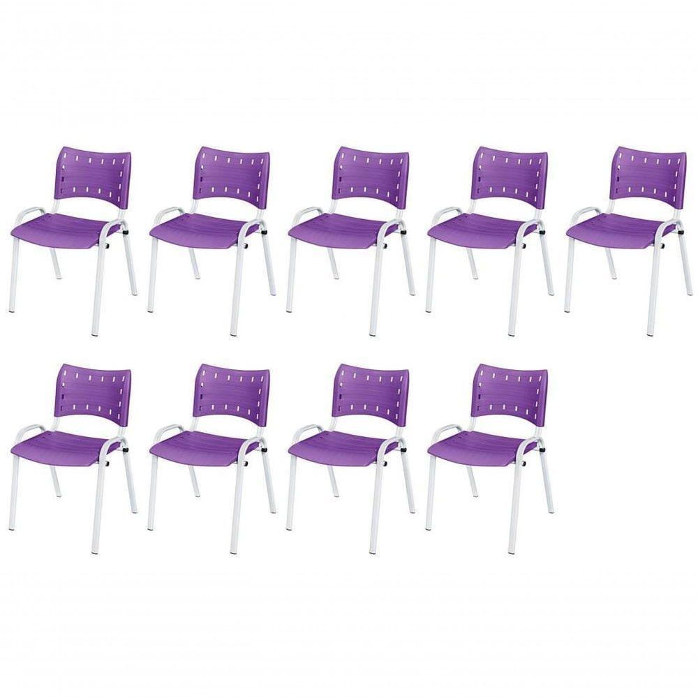 Cadeira Iso Base Branco Escola, Escritório Violeta Kit 9 Un - 1