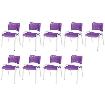 Cadeira Iso Base Branco Escola, Escritório Violeta Kit 9 Un