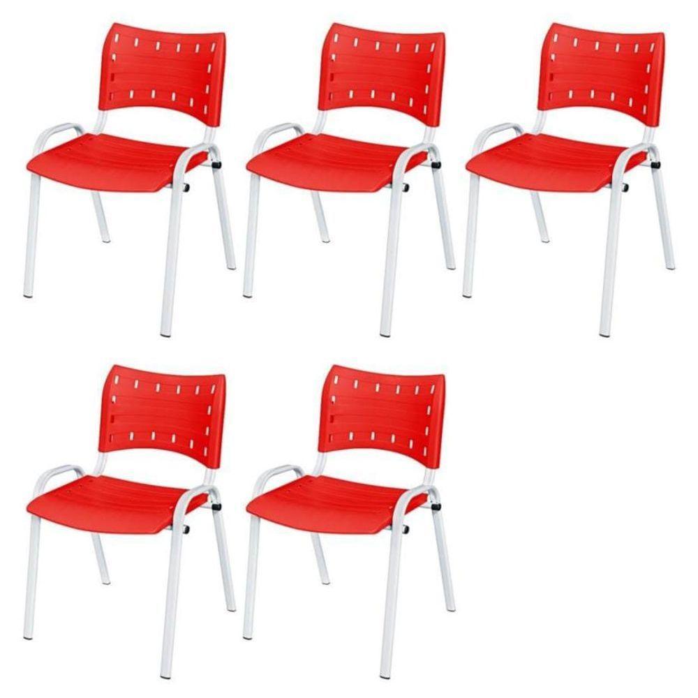 Cadeira Iso Base Branco Escola, Escritório Vermelho Kit 5 Un - 1