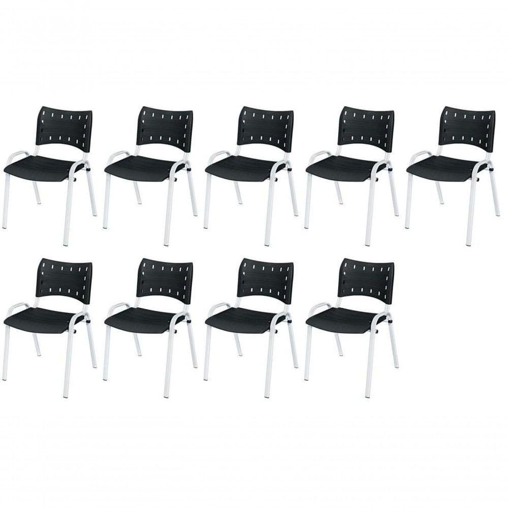 Cadeira Iso Base Branco Escola, Escritório Preto Kit 9 Un - 1