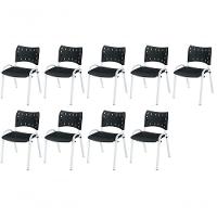 Cadeira Iso Base Branco Escola, Escritório Preto Kit 9 Un - 1