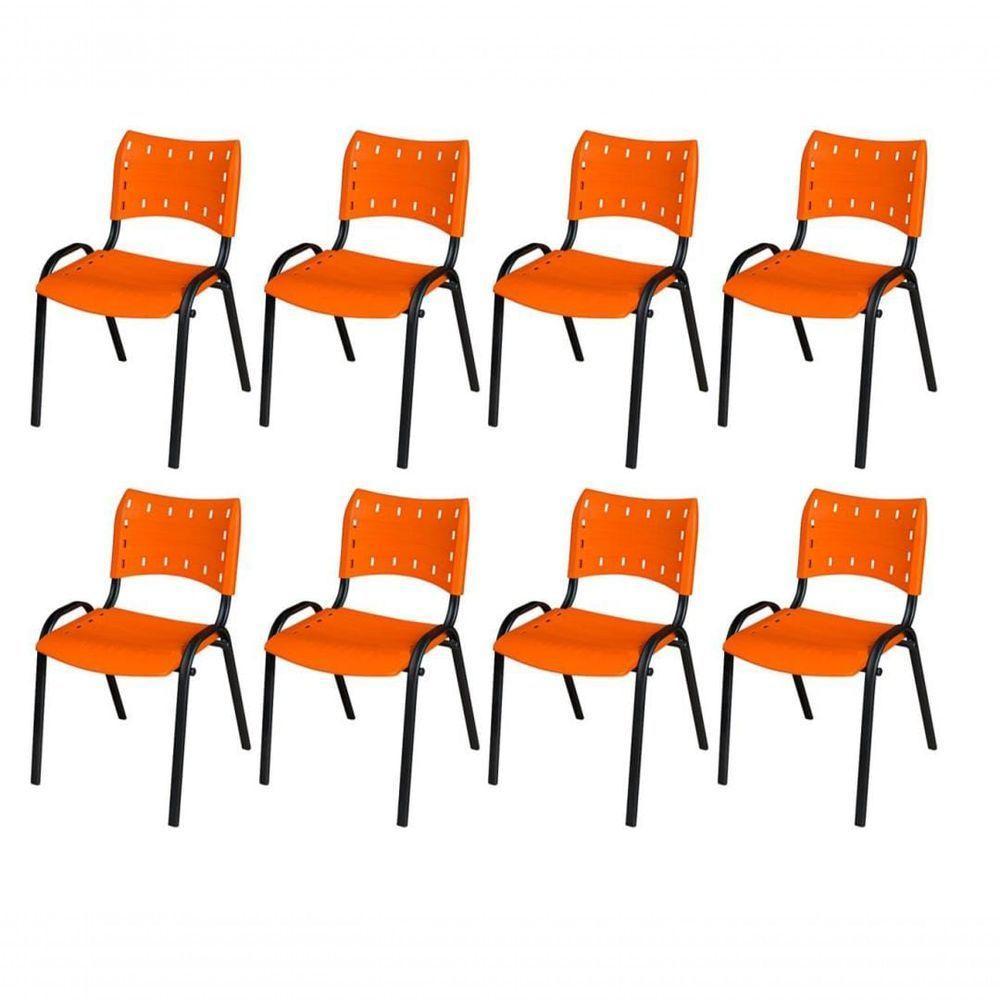 Cadeira Iso Base Preto Escola, Escritório Laranja Kit 8 Un - 1