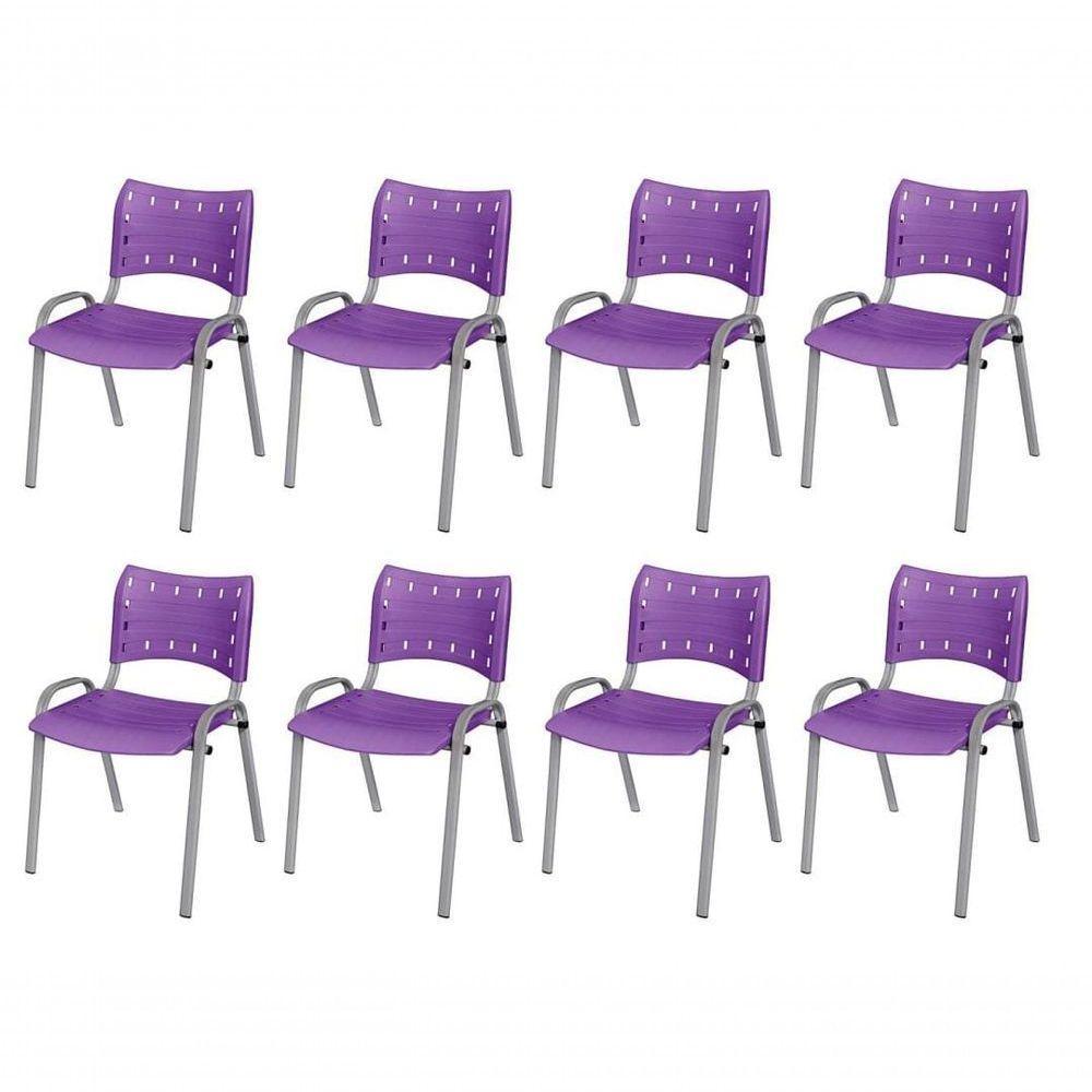 Cadeira Iso Base Cinza Escola, Escritório Violeta Kit 8 Un - 1