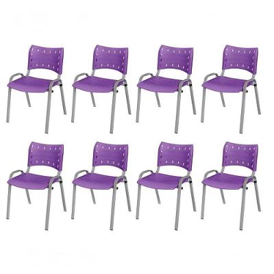 Cadeira Iso Base Cinza Escola, Escritório Violeta Kit 8 Un